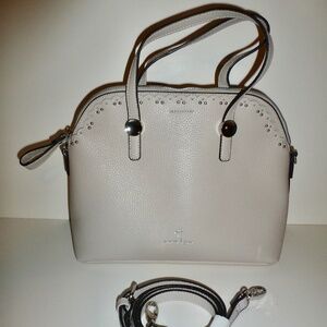 Nanette Lepore Cream Gray Vegan Faux Leather Handbag Purse w Removable Strap